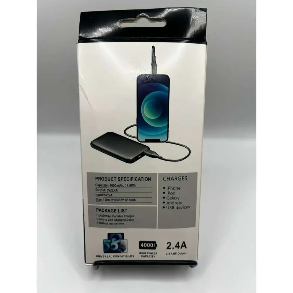 Portable Charger 4000mAh Power Bank with Micro USB Cable – 2.4A Output Universal